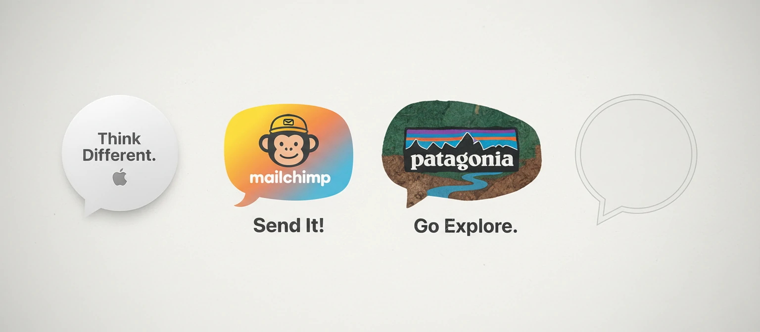 Four distinct speech bubbles styled to represent different brand voices