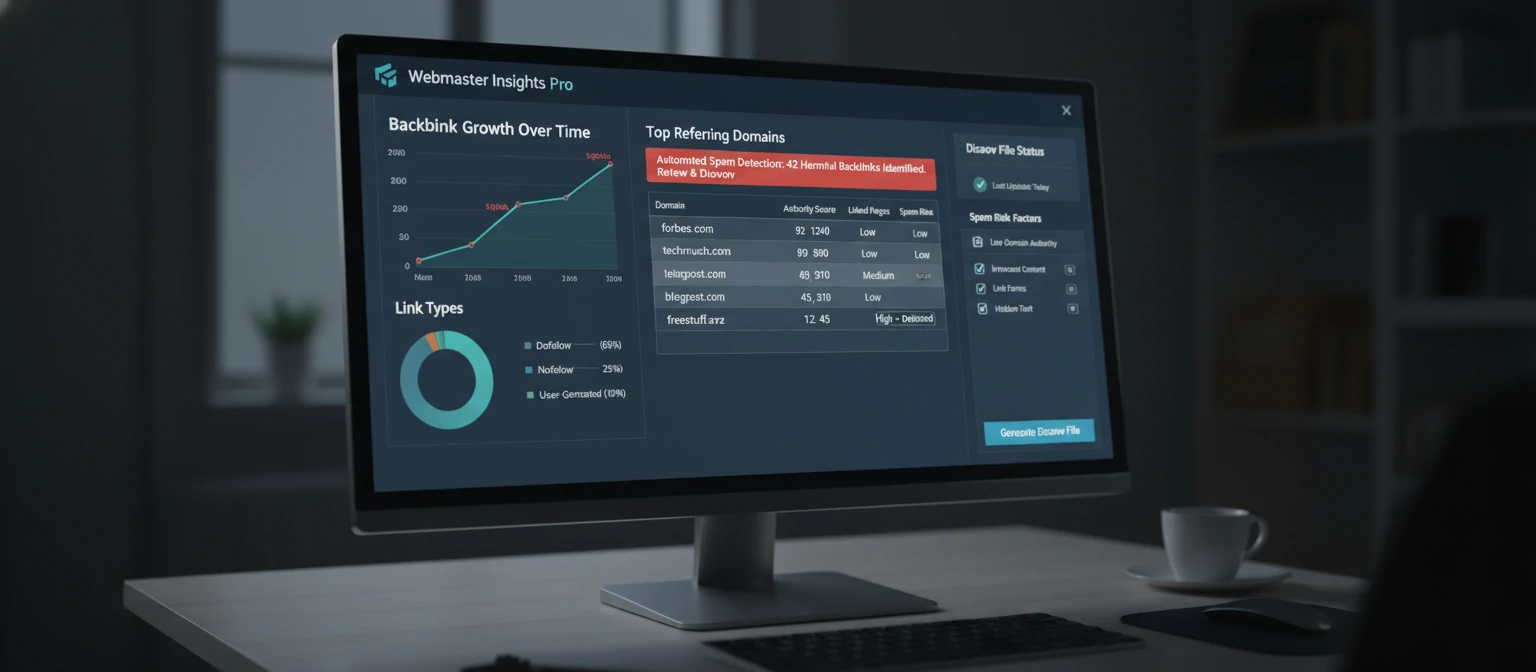 Google Search Console interface showing link analysis and spam detection features