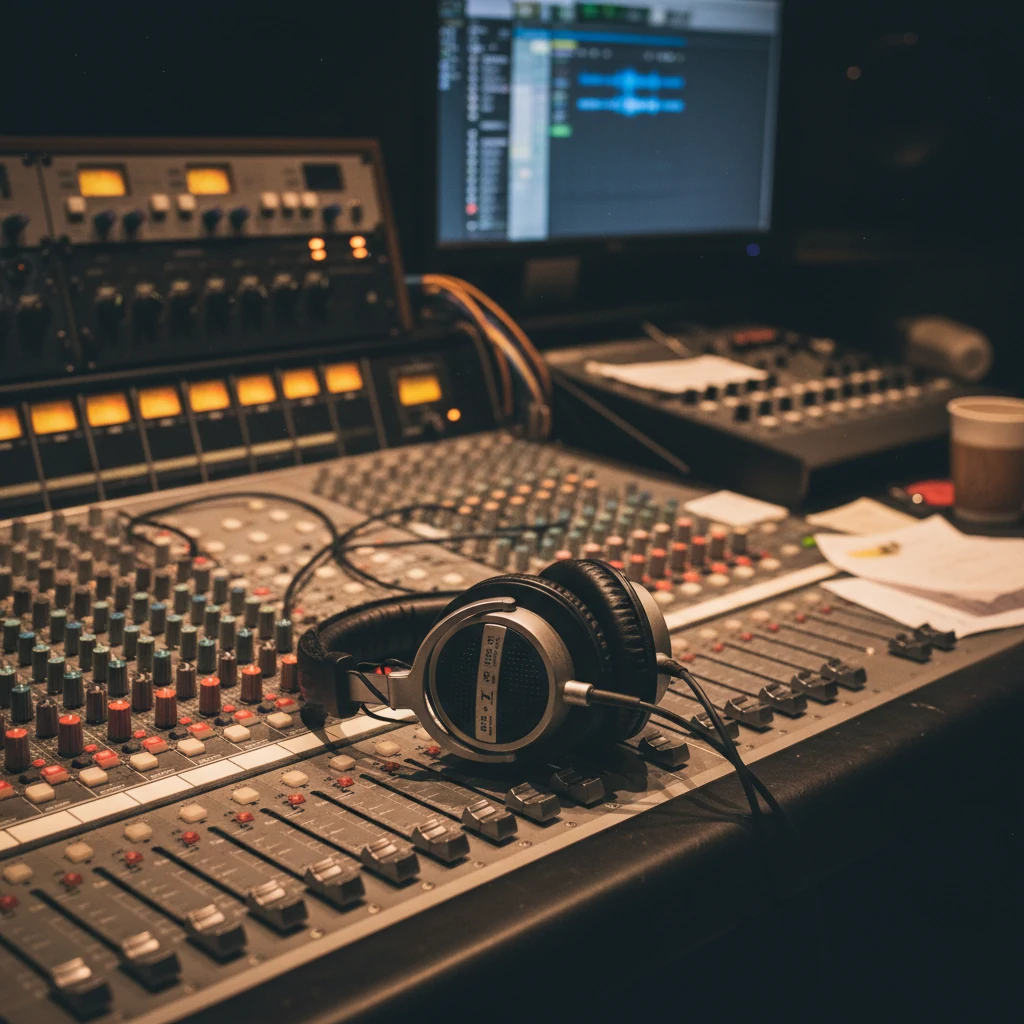 Headphones on mixing desk