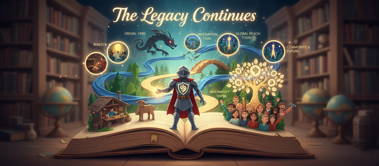 Illustration of a brand story unfolding like a book, with characters and plot points