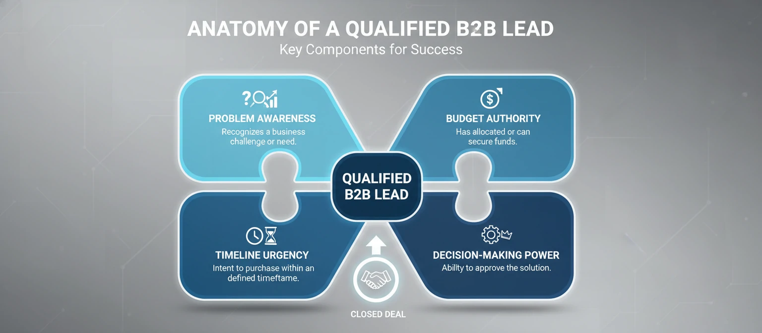Infographic showing the anatomy of a qualified B2B lead