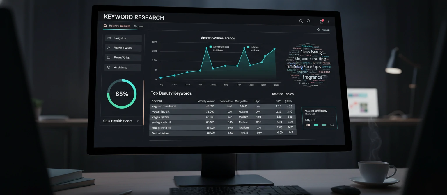 Keyword research analytics dashboard for beauty SEO