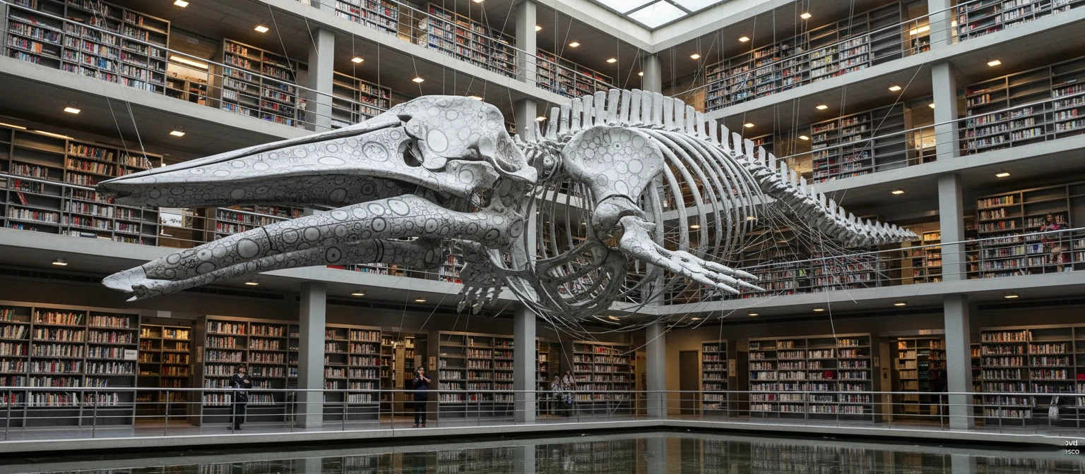 Mátrix Móvil whale skeleton art installation by Gabriel Orozco in Biblioteca Vasconcelos~1