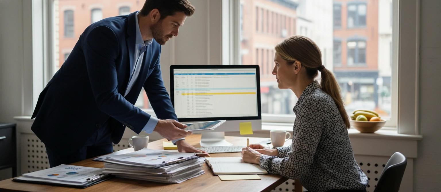 Professional accountant consulting with small business owner