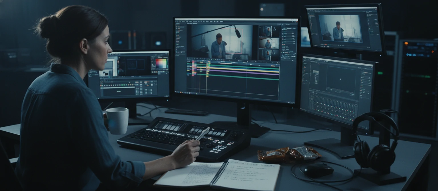 Professional reviewing video footage to avoid common production mistakes