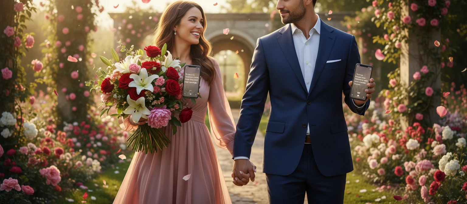 Romantic Valentine couple sharing love messages