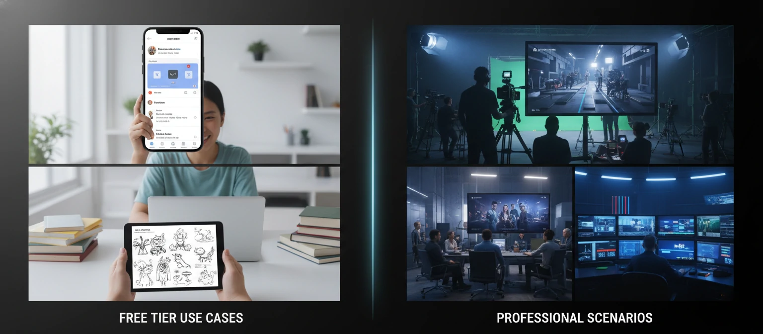 Split image showing successful free tier use cases on one side