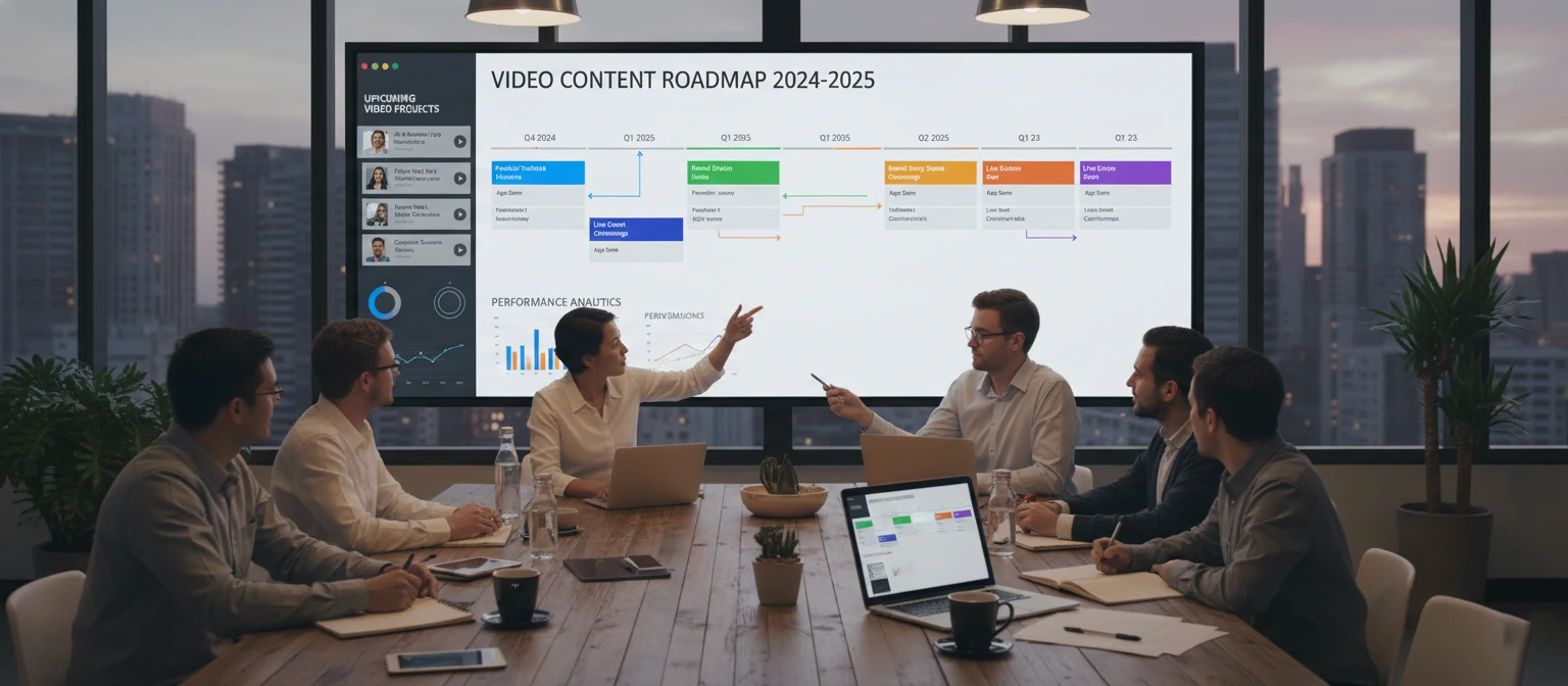 Strategic planning workspace with video content roadmap and timeline