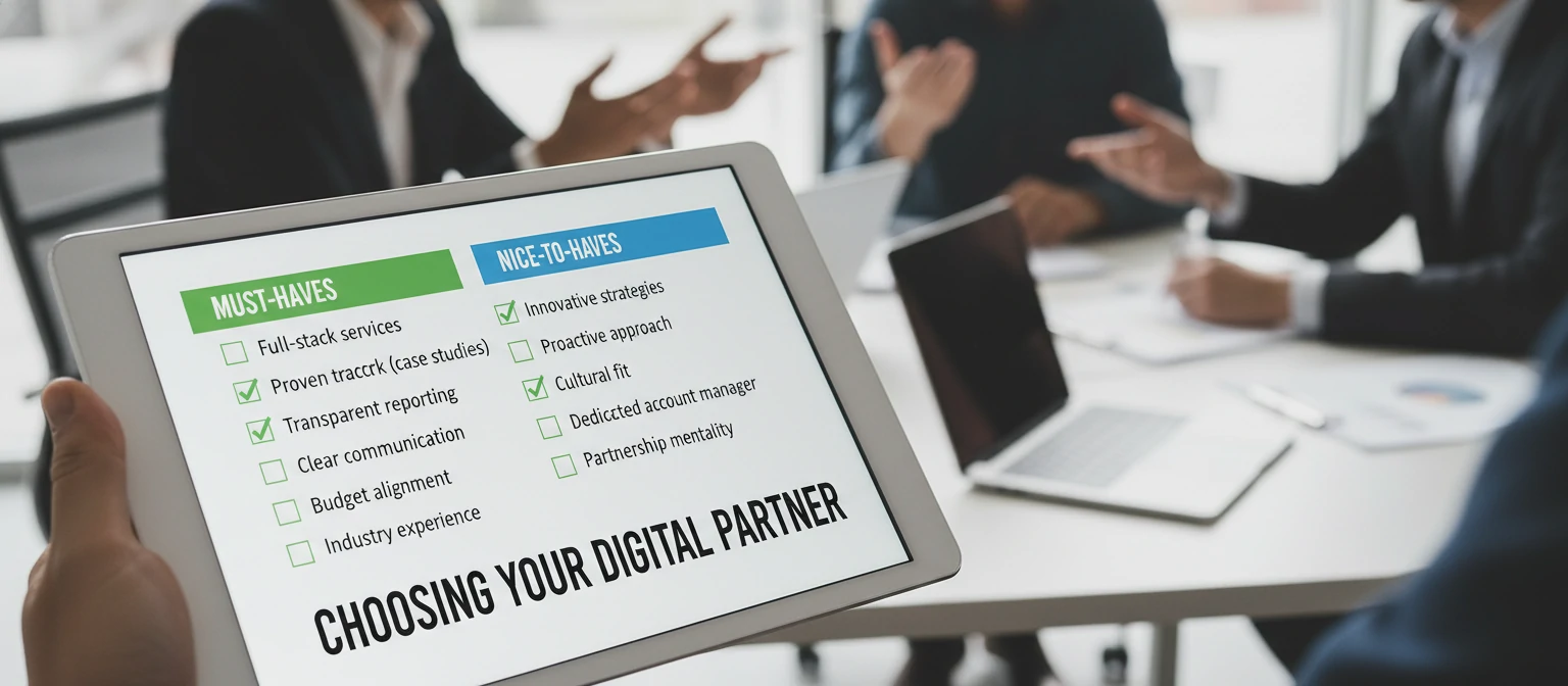 Team meeting discussing agency selection