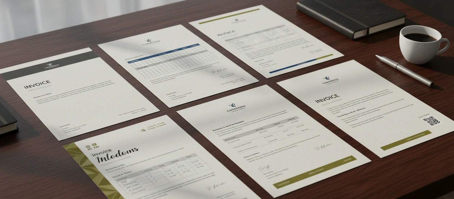 Various professional invoice templates and business document designs