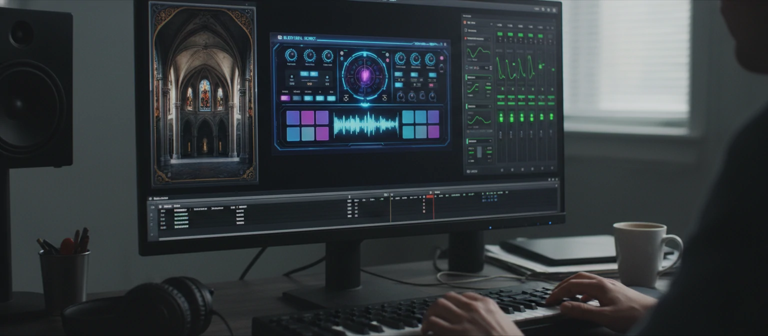 Virtual instruments and effects plugins displayed in a DAW