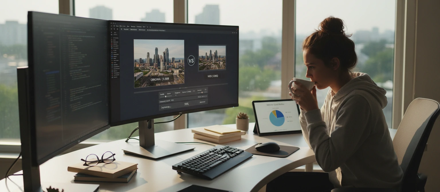 Web developer optimizing images and graphics for website performance