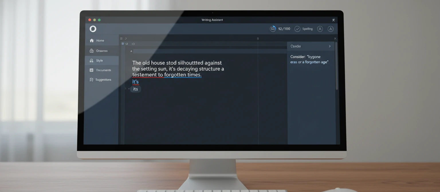 Writing assistant tool interface with grammar corrections