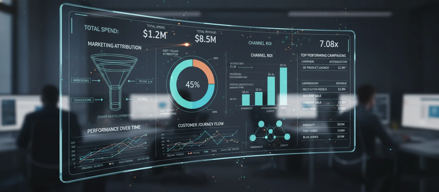 Analytics dashboard showing marketing measurement and attribution data