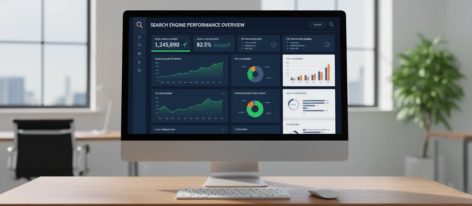 Analytics dashboard showing search engine performance metrics on a screen