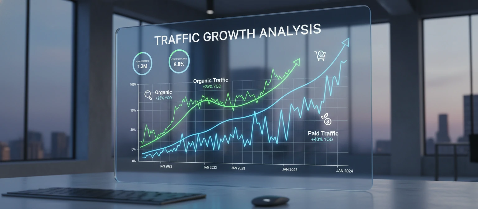 Analytics graph comparing organic vs paid traffic growth