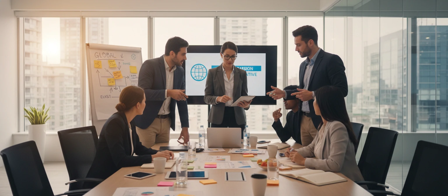 Business strategy session with team collaboration