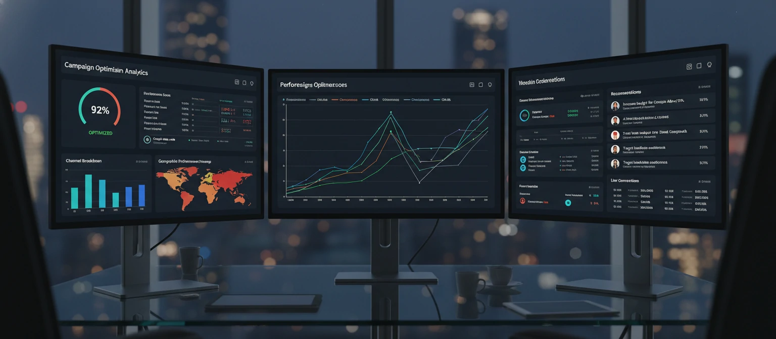 Campaign optimization and analytics dashboard displaying performance metrics