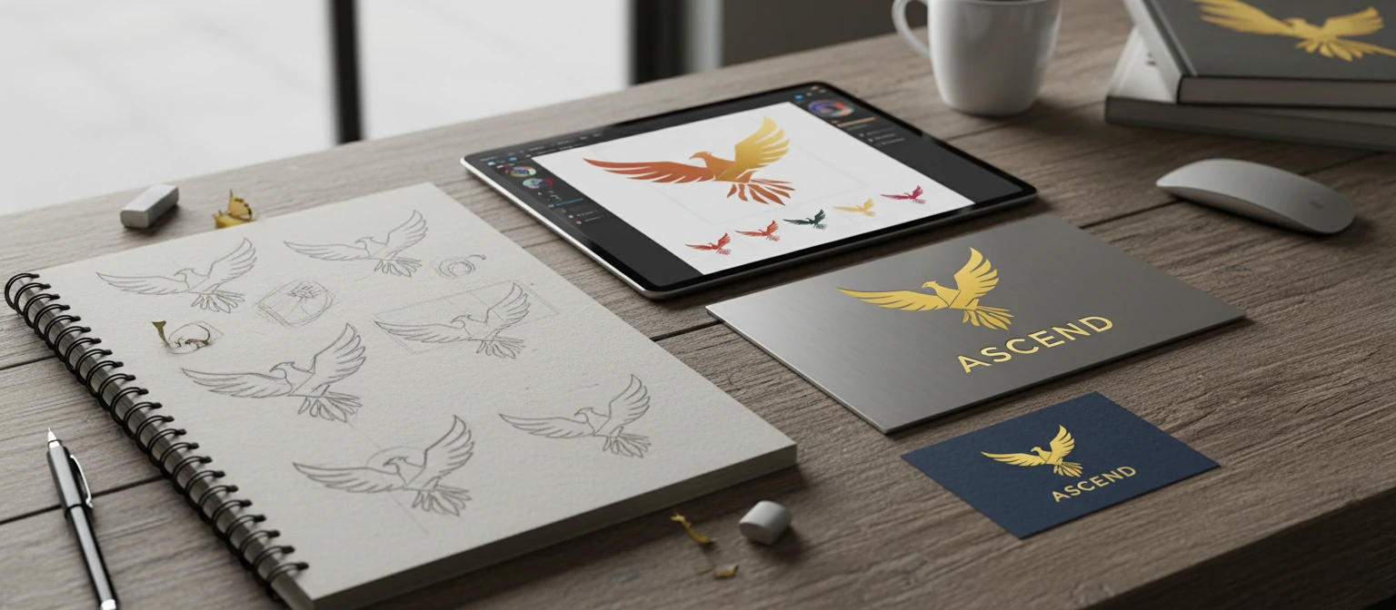 Creative design sketch to logo transformation