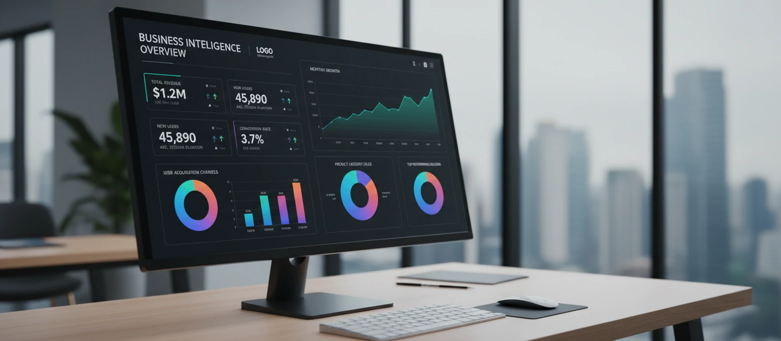Data analytics dashboard with colorful charts and performance metrics