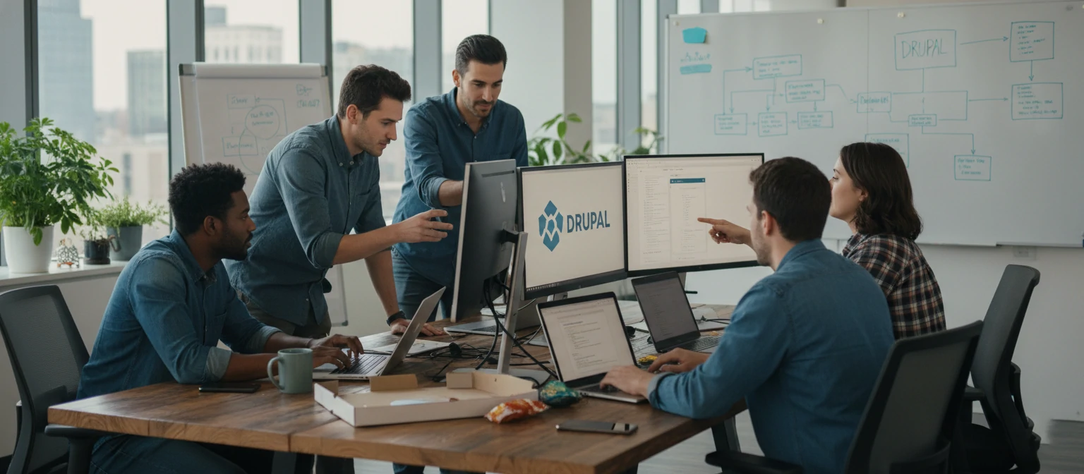 Development team collaborating on Drupal project