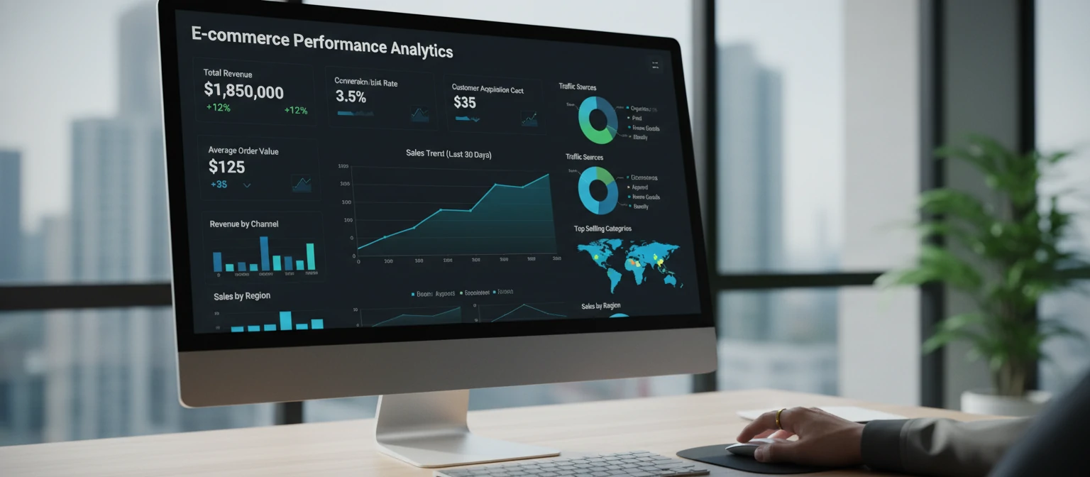 E-commerce analytics dashboard with key metrics