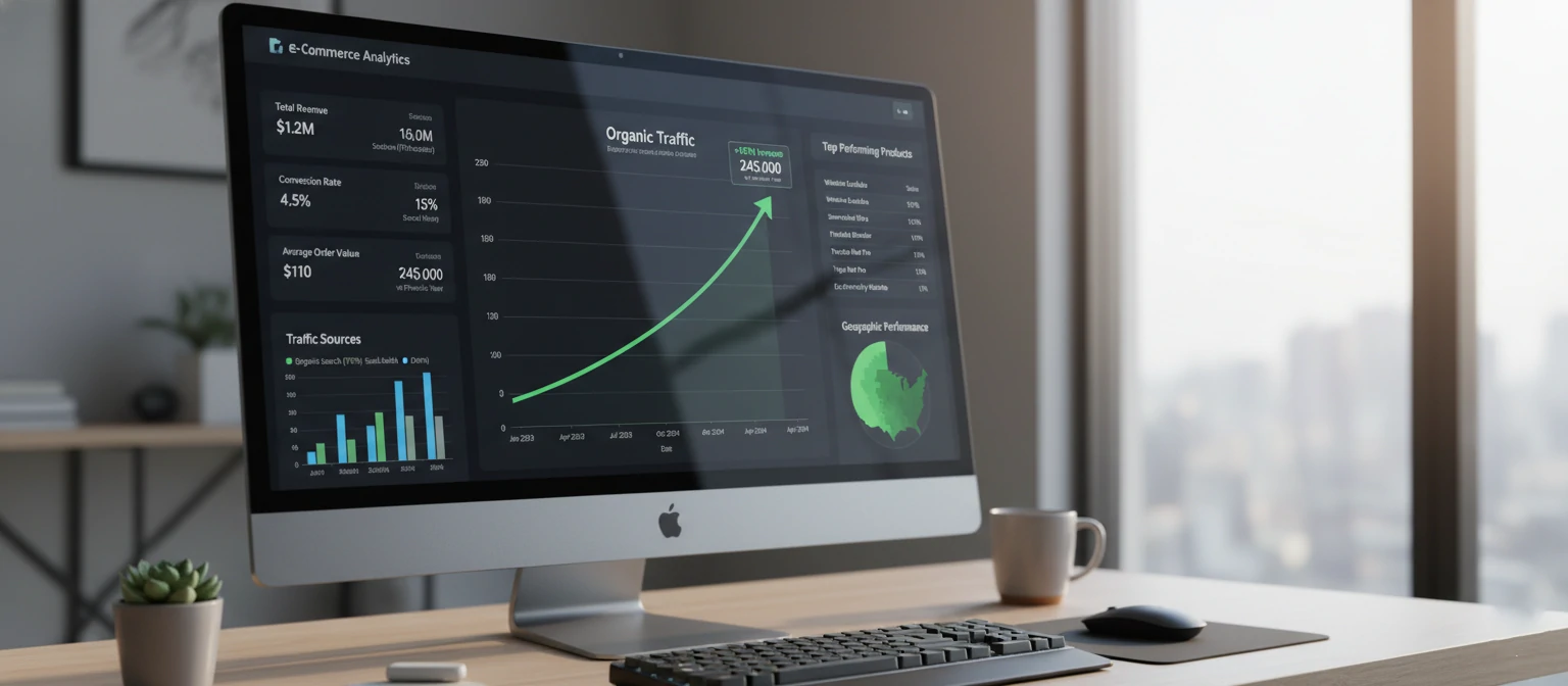 E-commerce store dashboard showing organic traffic growth