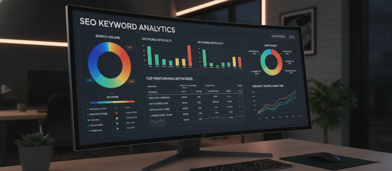 Keyword research dashboard or spreadsheet visualization