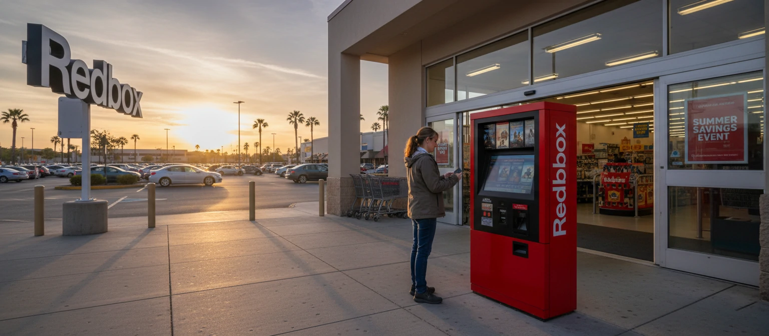 Redbox DVD rental kiosk outside retail store