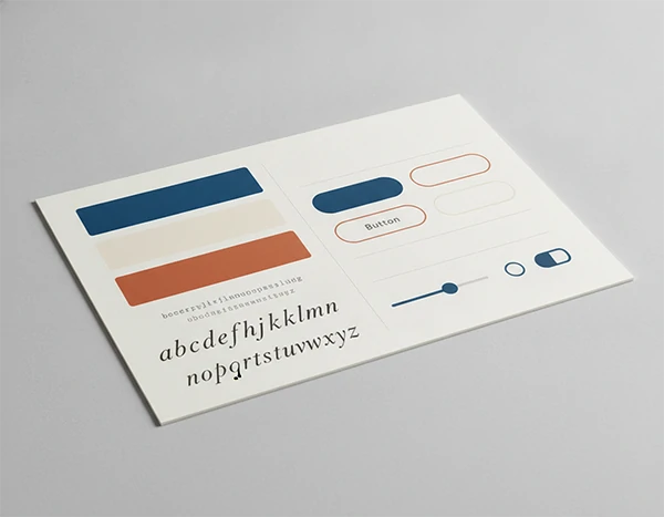 A brand style guide showing color palette swatches