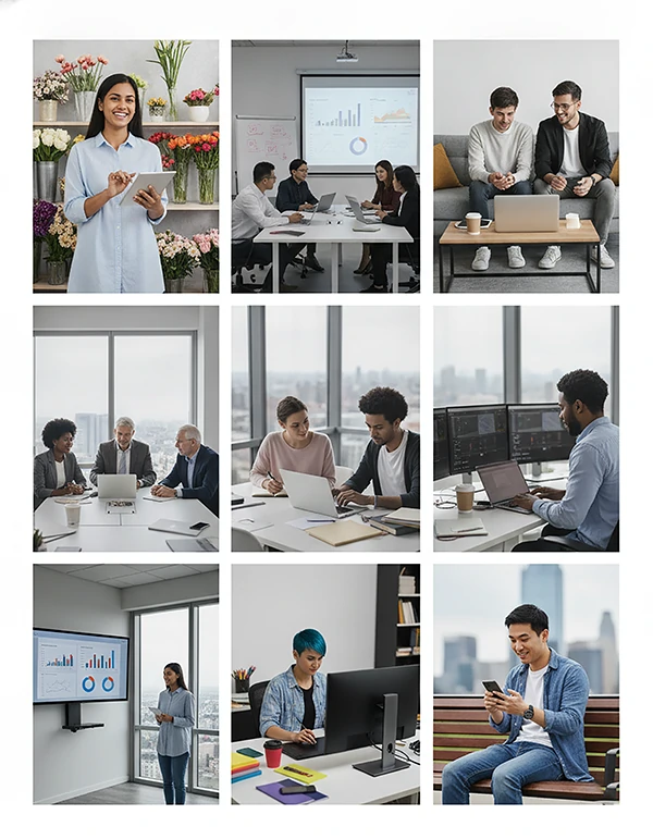 A diverse collage showing different types of users who benefit from the free trial