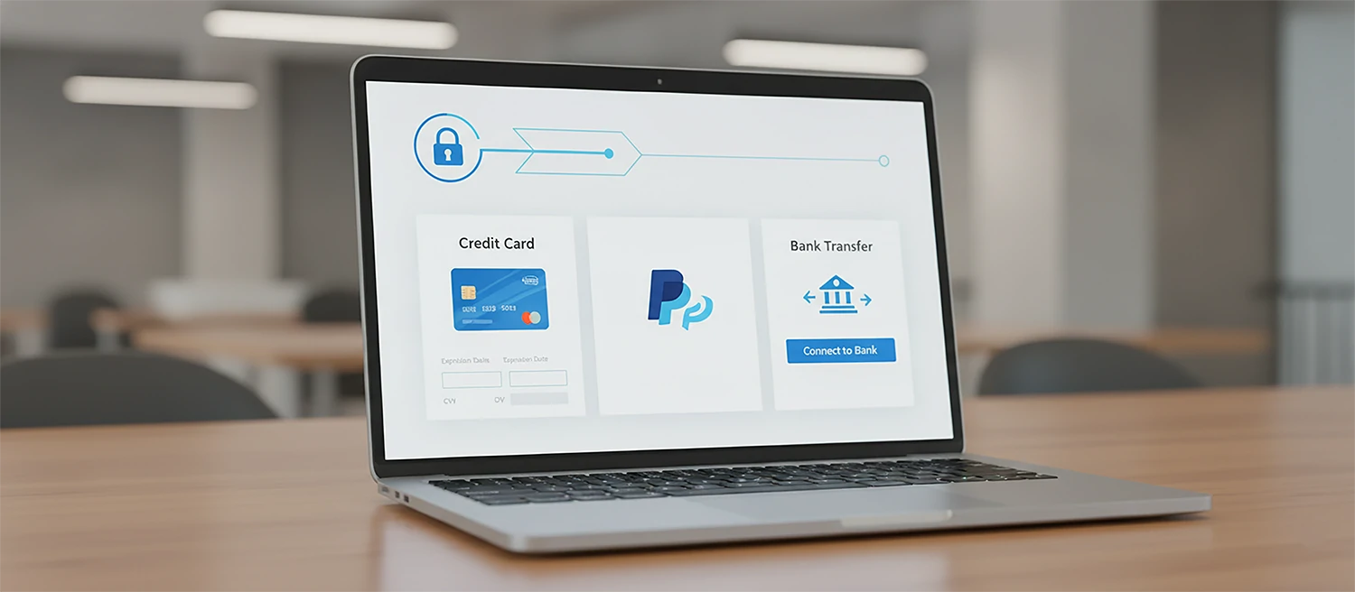 A secure online payment gateway interface showing various payment method