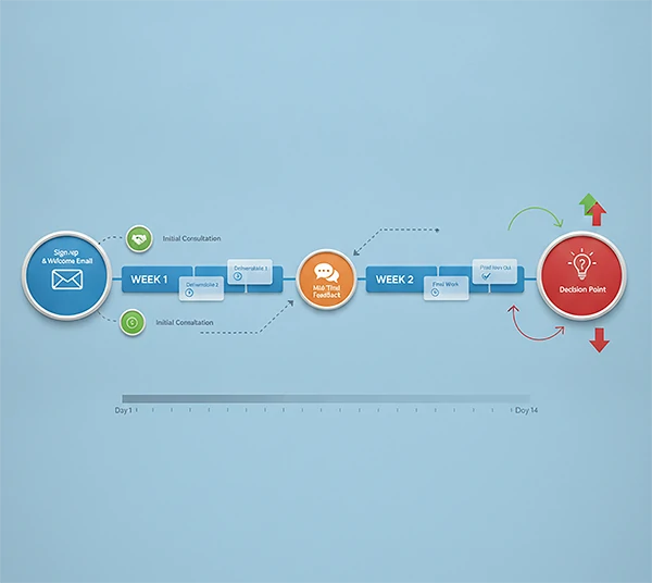 A visual trial timeline showing the full 14-day journey