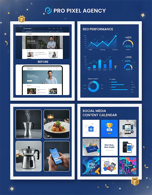 A visually compelling promotional graphic for the Year-End Digital Makeover Package
