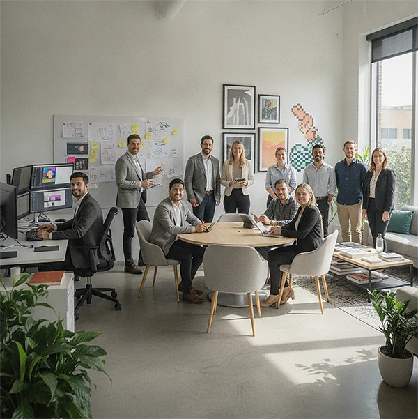A welcoming professional team photo showing the diverse Pro Pixel Agency team