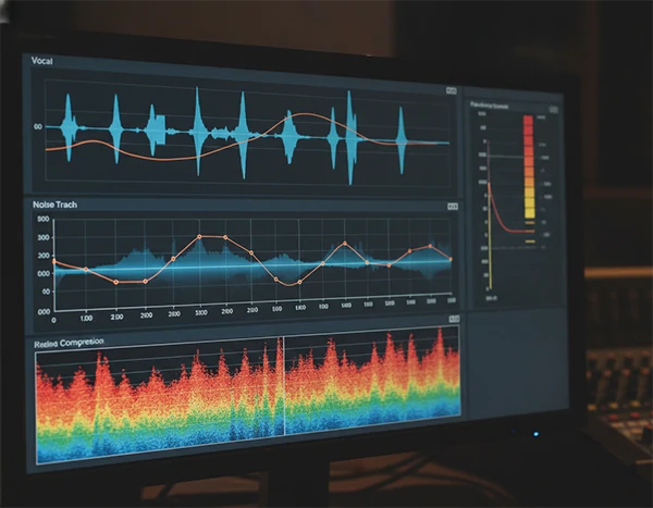 Audio waveform editing interface showing noise reduction