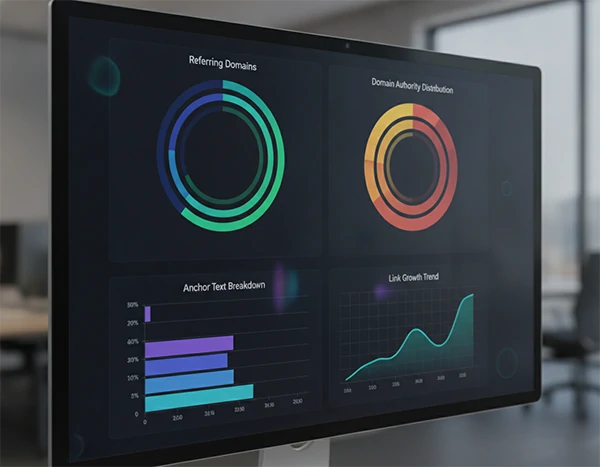 Backlink profile analysis dashboard showing referring domains