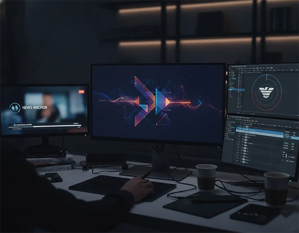 Motion graphics animation workspace showing title sequence design