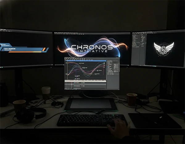 Motion graphics design workspace showing animated title sequence
