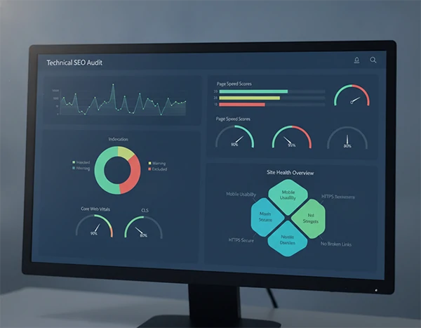 Technical SEO audit dashboard showing crawl statistics
