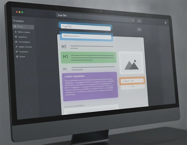 Website page editor with highlighted on-page SEO elements