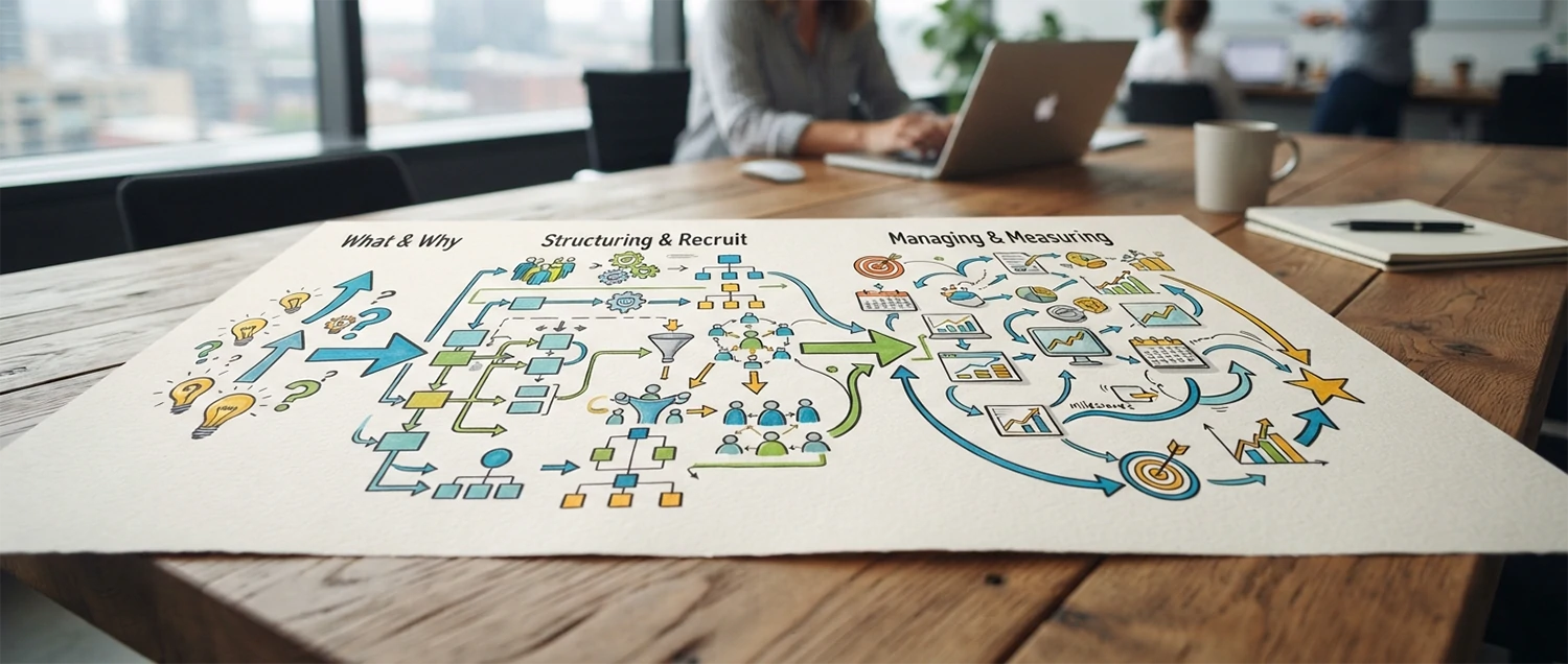 A chapter map from what a program is and why, through structuring and recruiting, to managing and measuring