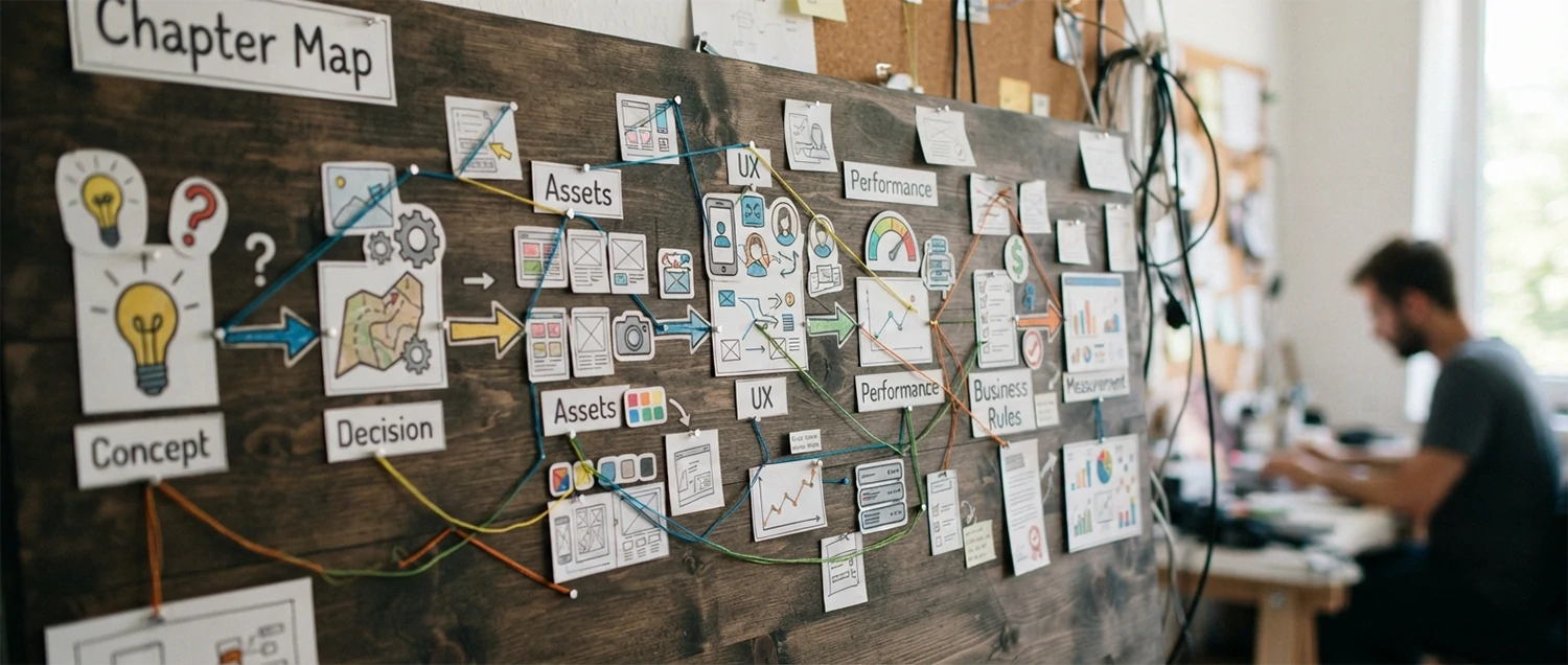 A chapter map moving from concept and decision