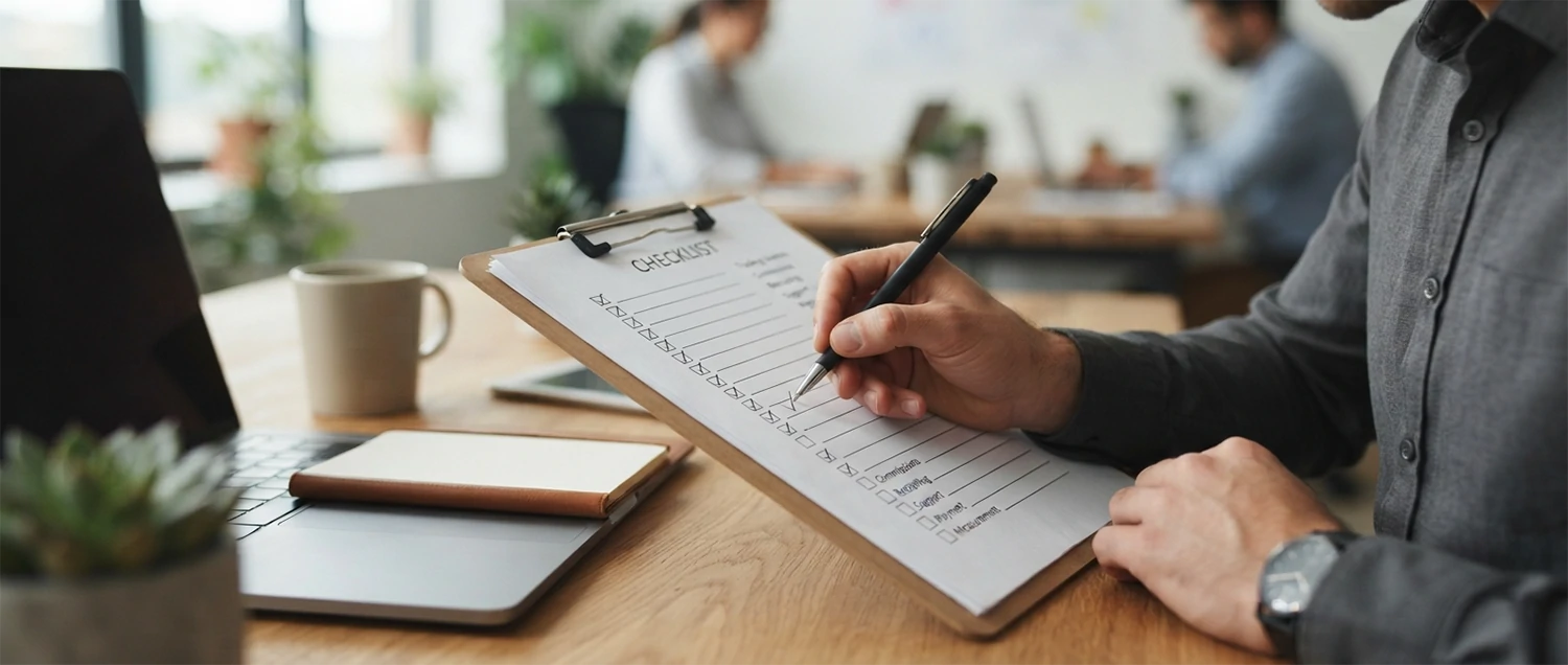 A fifteen-point checklist covering tracking, commissions, recruiting, support, payment, and measurement