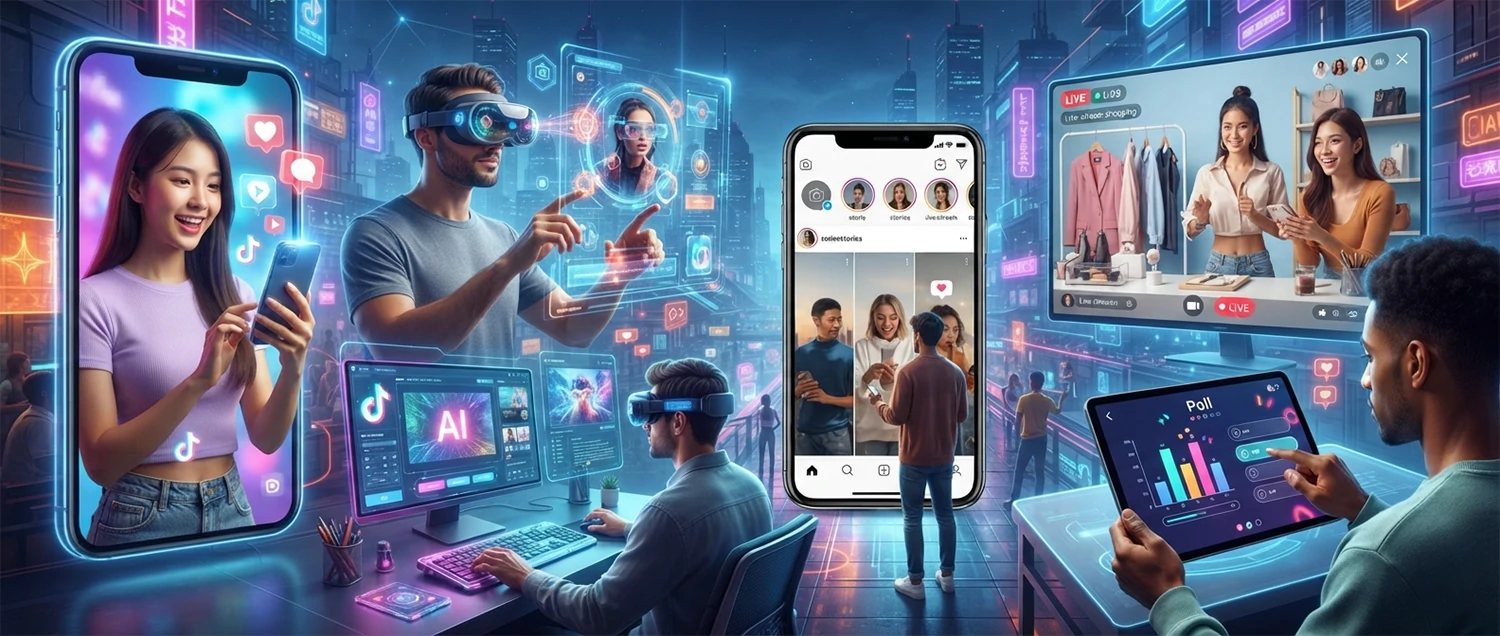 A futuristic concept illustration showing trending platforms