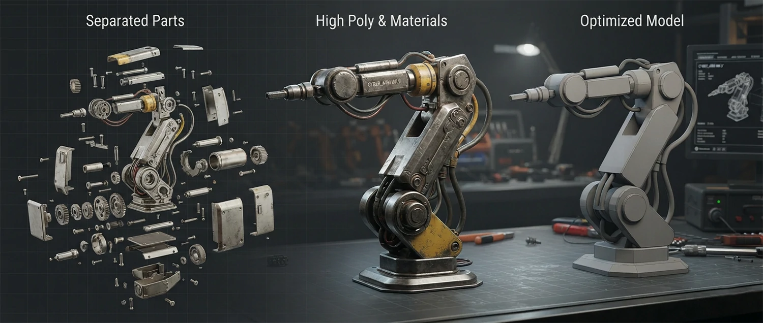 A model breakdown showing separated swappable parts