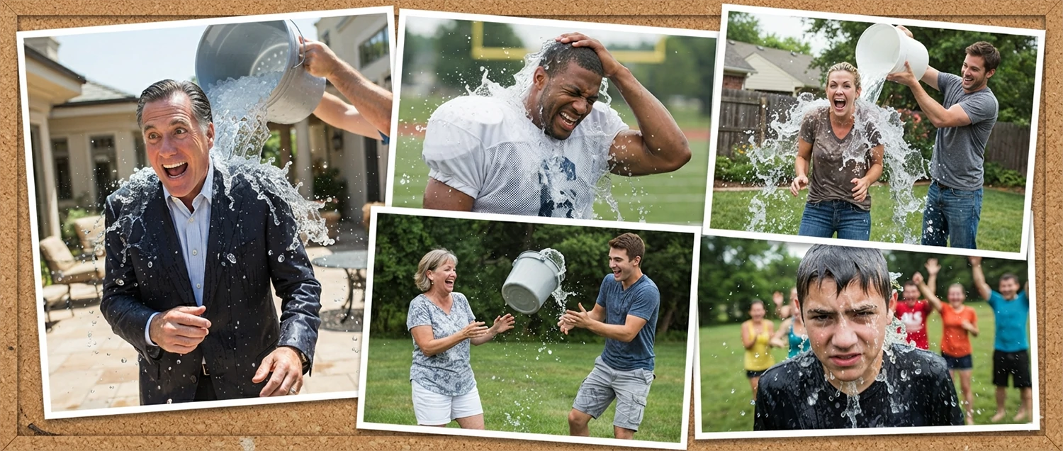 A montage of Ice Bucket Challenge participants
