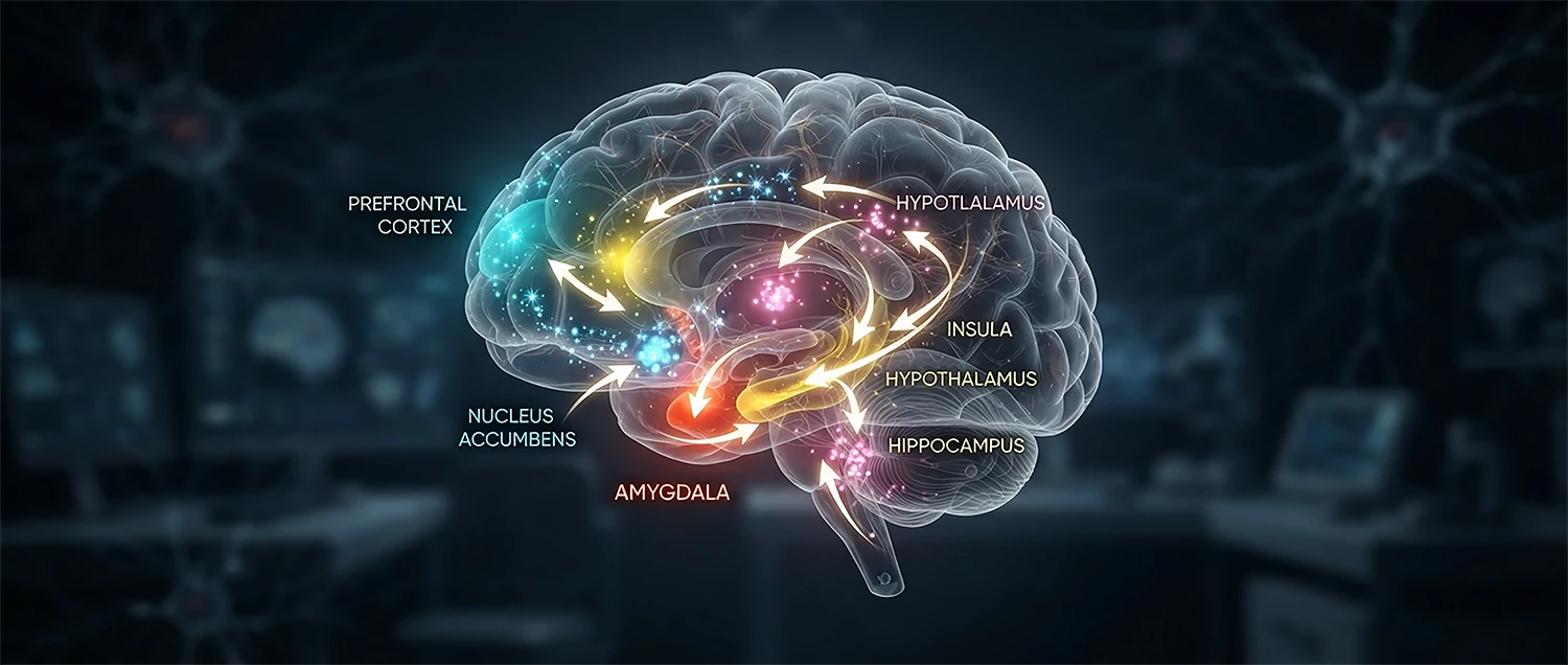 A neuroscience diagram showing the brain's emotional processing centers lighting up when viewing emotionally charged content
