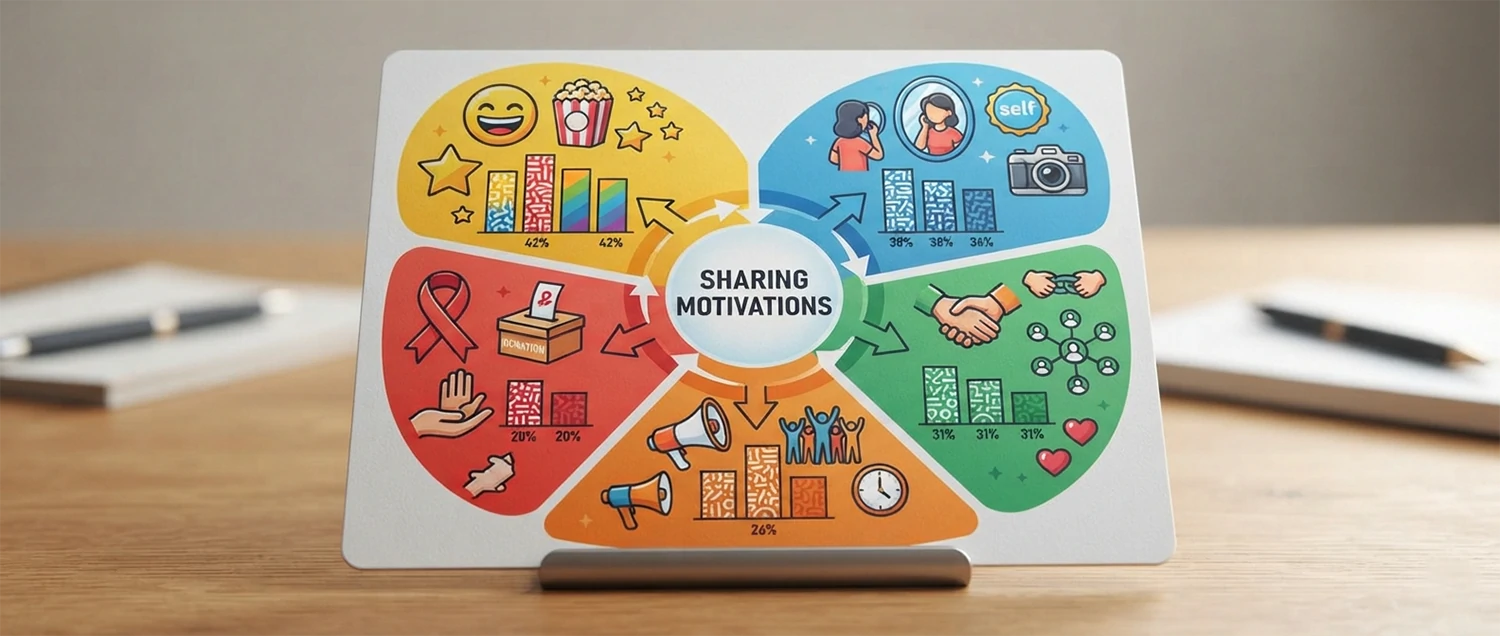 A psychology-based infographic showing five sharing motivations