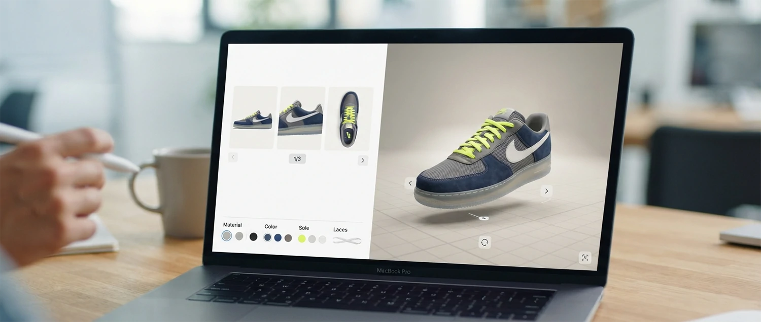 A split view showing a static product gallery on the left and a live